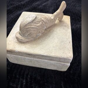 Vintage Mexican pottery Tan stone box with whale
